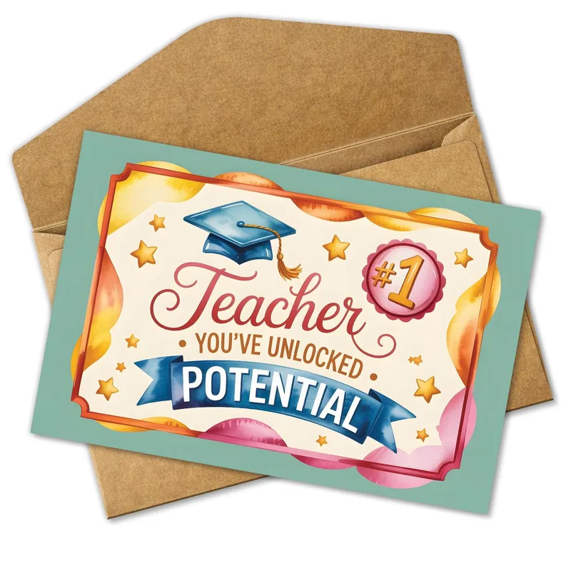 Teacher Unlocked Potential Card: A Graduation-Cap Thank You