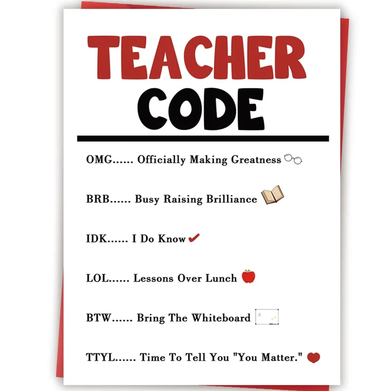 Funny Teacher Card with a Texting-Style Code for Teachers