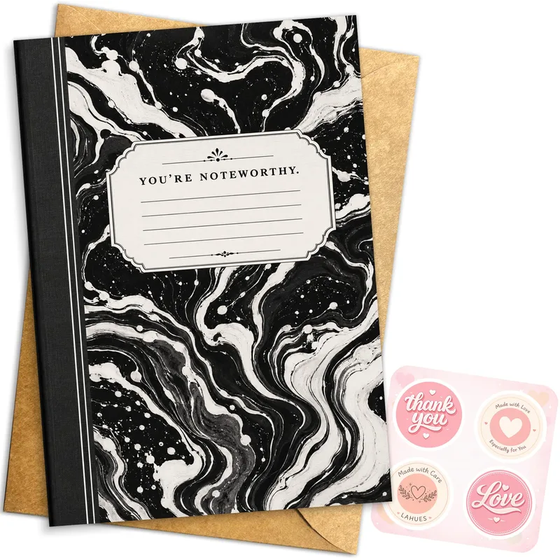 Noteworthy Teacher Card with Black Marble Swirl Design