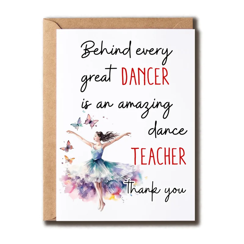 Dance Teacher Appreciation Card with a Ballerina and Butterflies