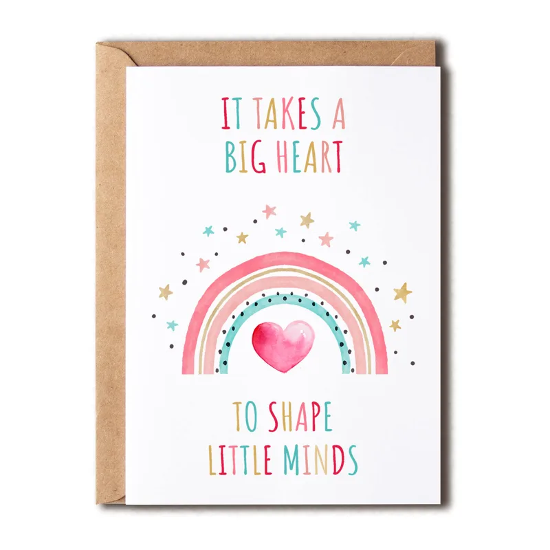 Pink Watercolor Rainbow Card for Teachers Who Shape Little Minds