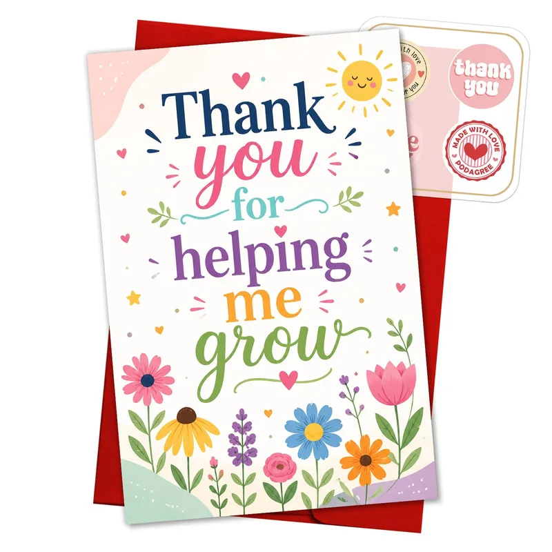 Colorful Floral Garden Card: Thank You for Helping Me Grow