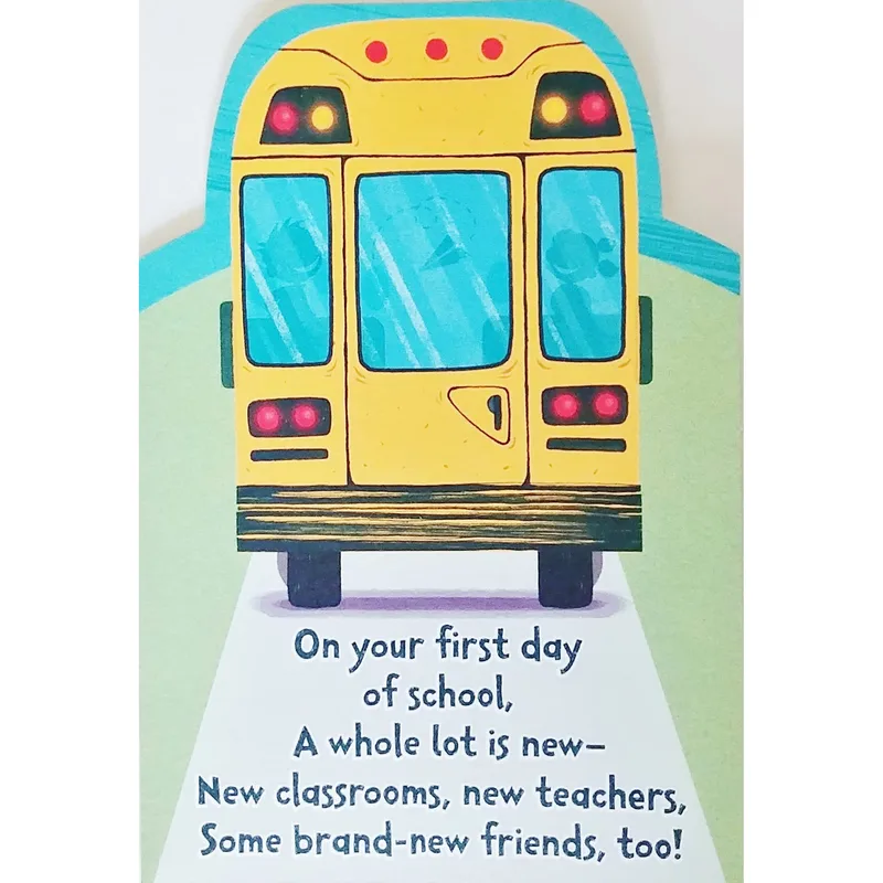 First Day of School Card with a Yellow Bus Front
