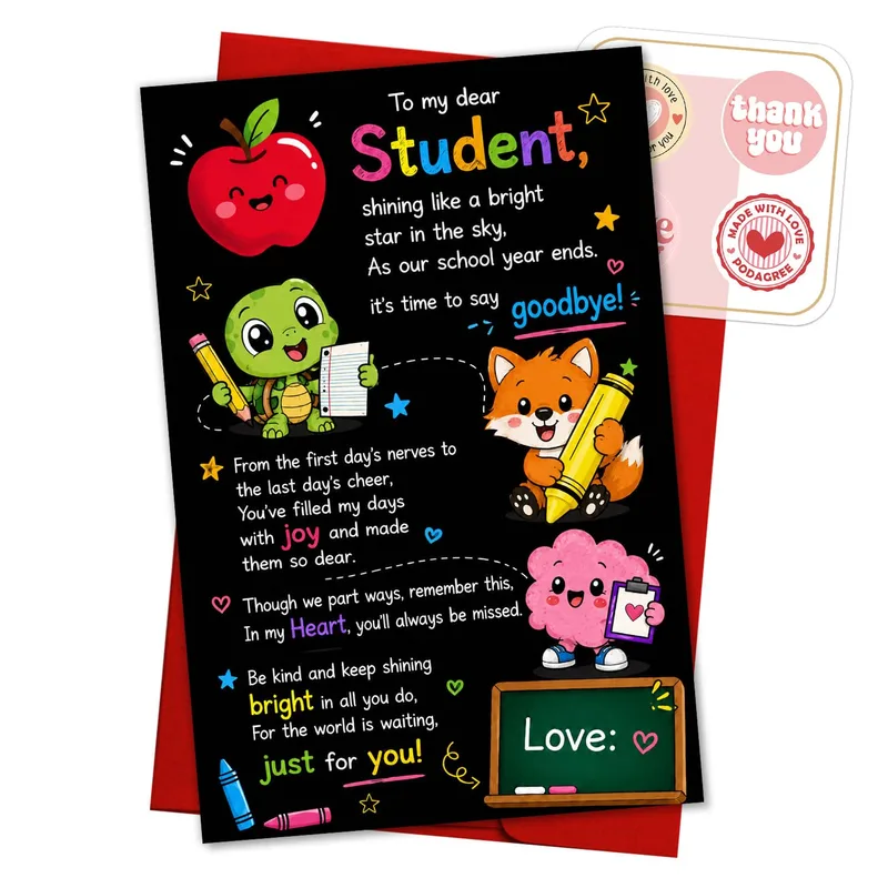 Student Goodbye Card: Chalkboard Animal Farewell