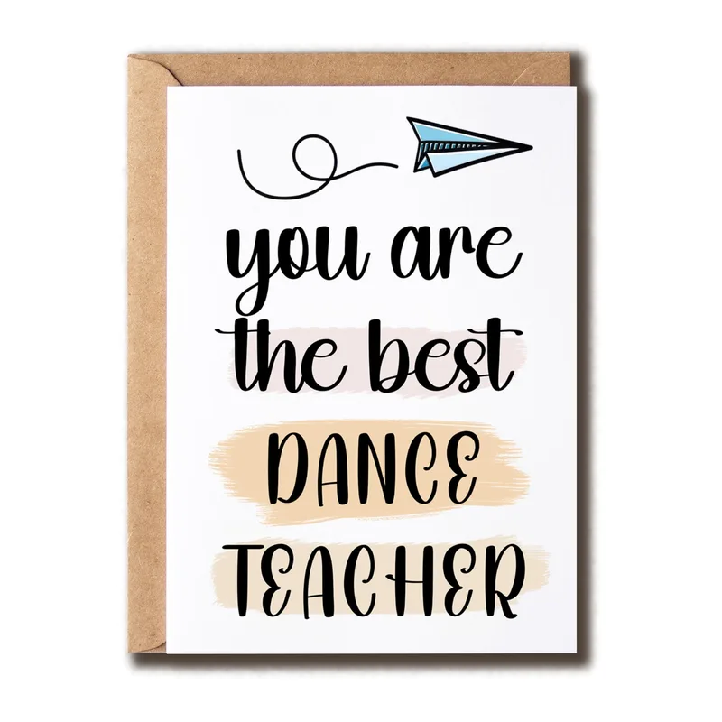 Best Dance Teacher Card with a Blue Paper Airplane