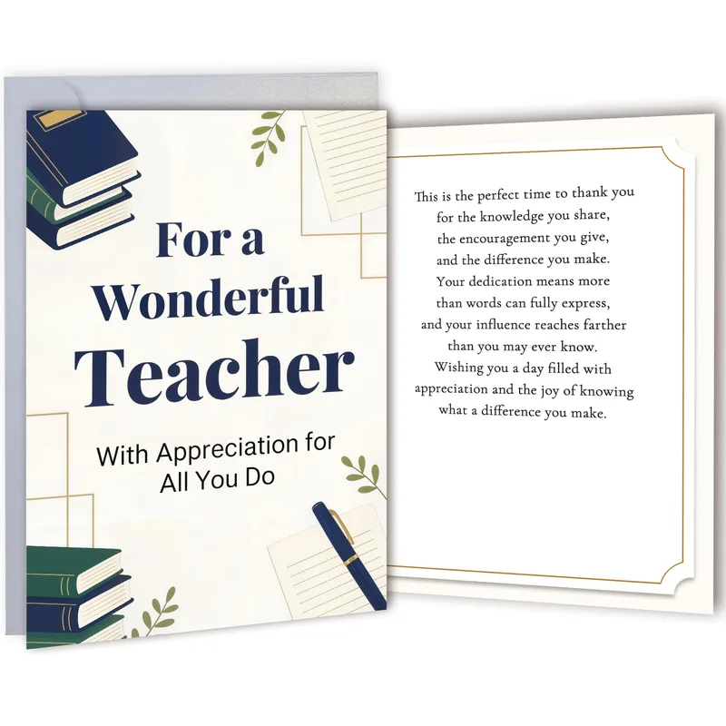 For a Wonderful Teacher Card: Navy Books and Pen Thank You