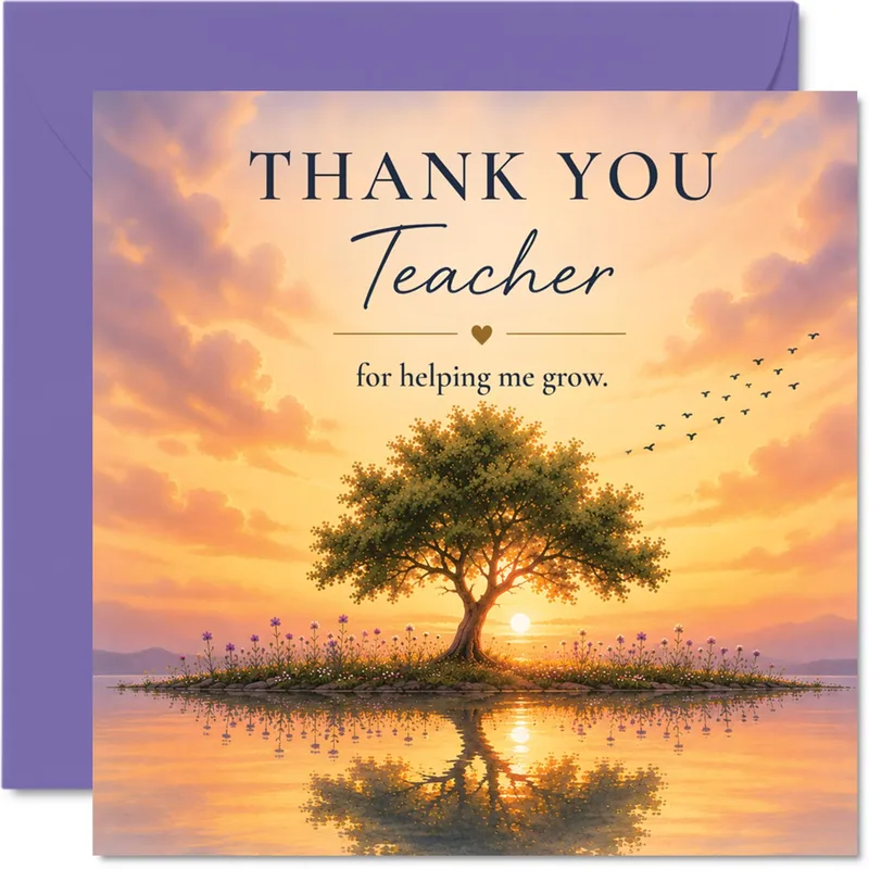 Thank You Teacher for helping Card with a Sunset Tree Scene