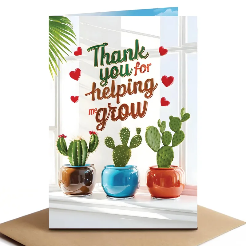 Colorful Cactus Pots Card: Thank You for Helping Me Grow