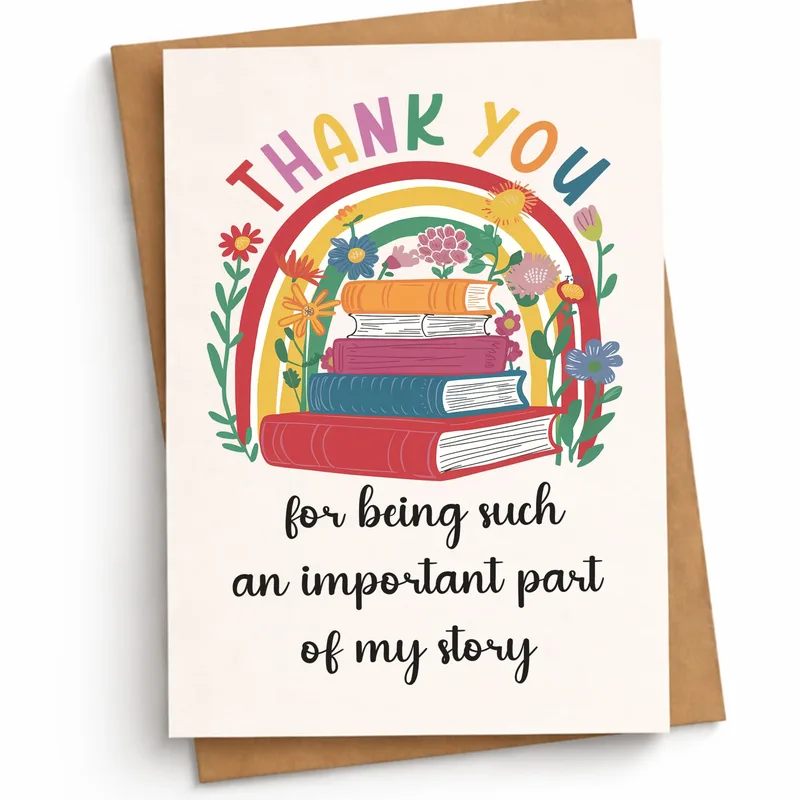 Librarian Thank You Card: A Rainbow of Books for Your Story