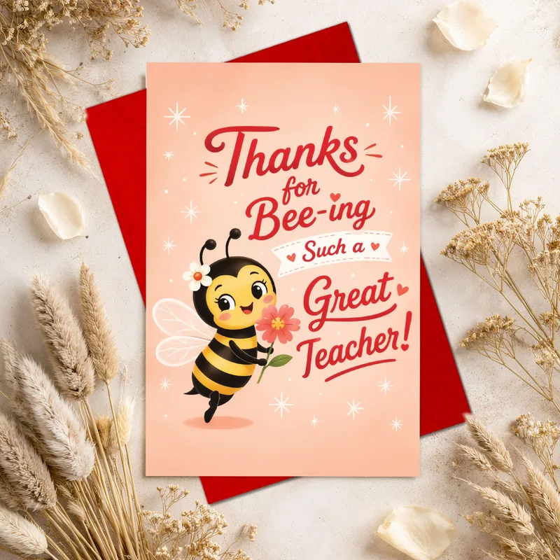 Great Teacher Thanks Card: A Buzzing Bee Thank You