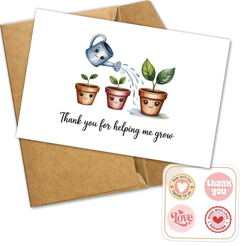 Thank You Plant Card: Watering Can and Smiling Pots