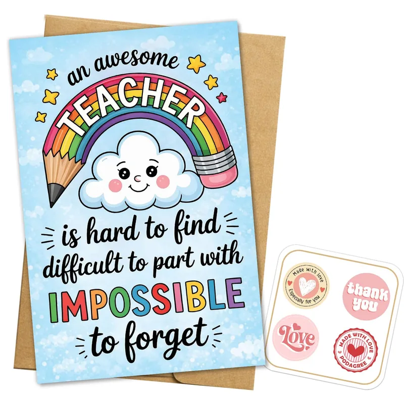 Rainbow Pencil Teacher Card for an Awesome Educator