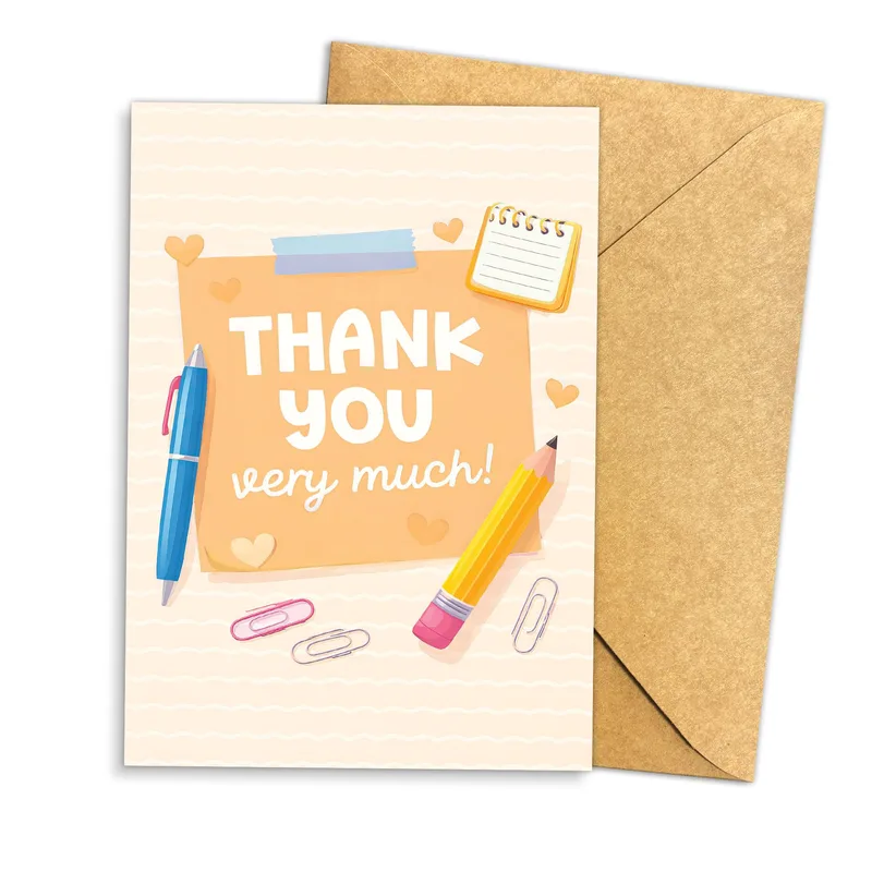 Thank You Very Card with Office Supplies Art for Teachers