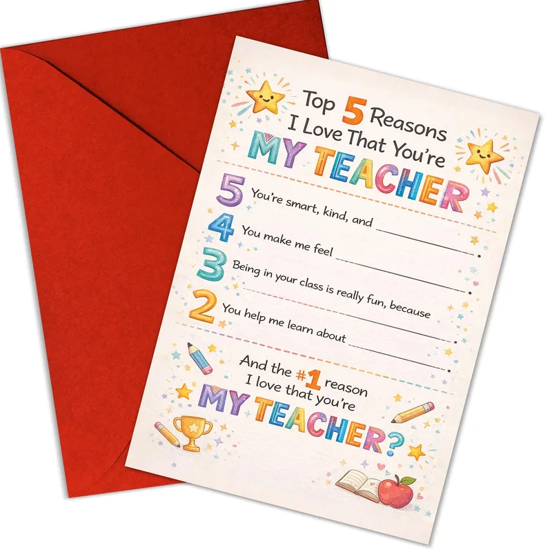 Top Reasons I Love Card: A Fun Fill-In Teacher Thank You