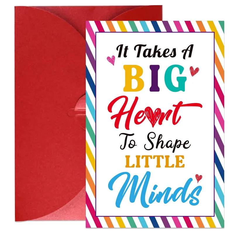 Striped Border Multicolor Teacher Card featuring colorful typography