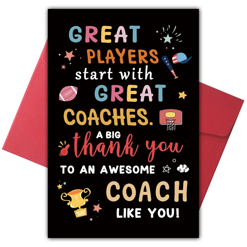 Sports Icons Typography Thank You Card for the Best Coach Ever
