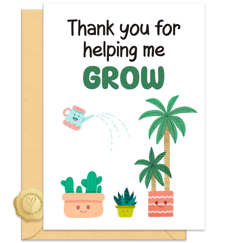 Potted Plants Green Teacher Card for Growth and Gratitude
