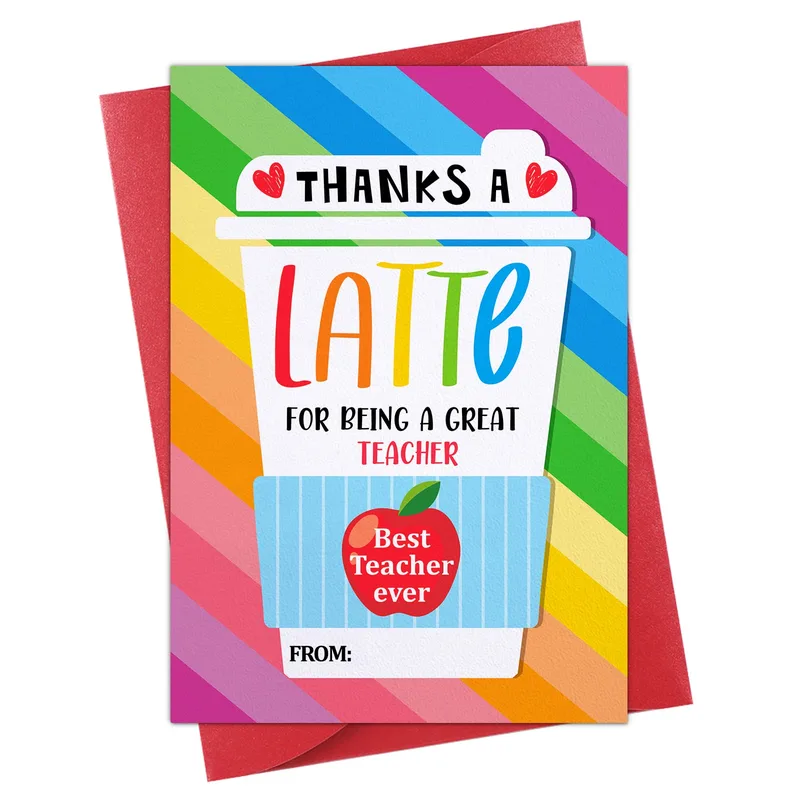Stripes Latte Label Teacher Card for End of Year Gratitude