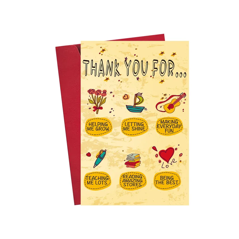 Icon Grid Pattern Teacher Card: Thank You for Helping Me Grow