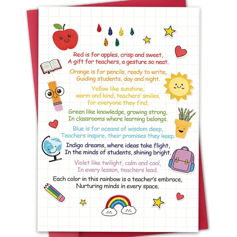 Poem Apple Border Teacher Card - Rainbow Poem Design