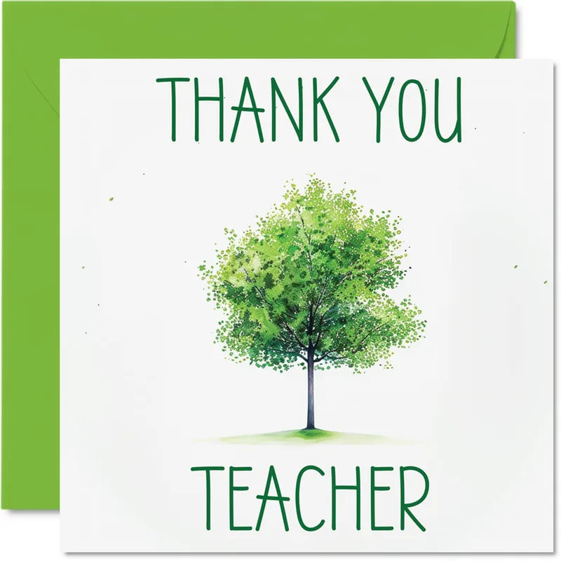 Green Tree Teacher Card: A Watercolor Tribute to Educators