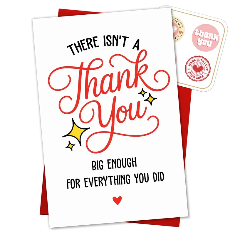 Script Red Envelope Thank You Card features bold red script
