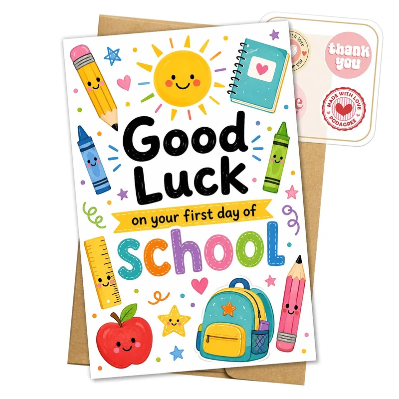 Colorful Crayons Backpack Good Luck Card for First Day of School