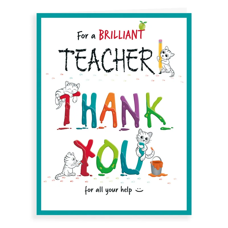 Colorful Cat Letters Teacher Card: A Whimsical Thank You Note