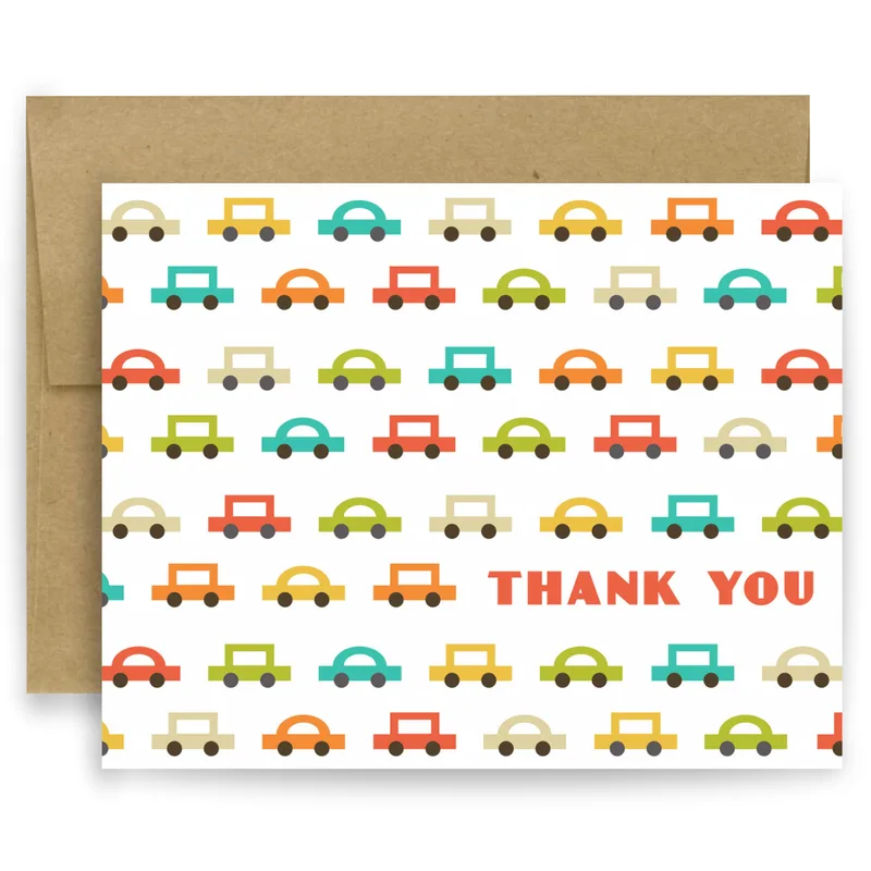 Retro Cars Pattern Thank You Card for Kids and Teachers