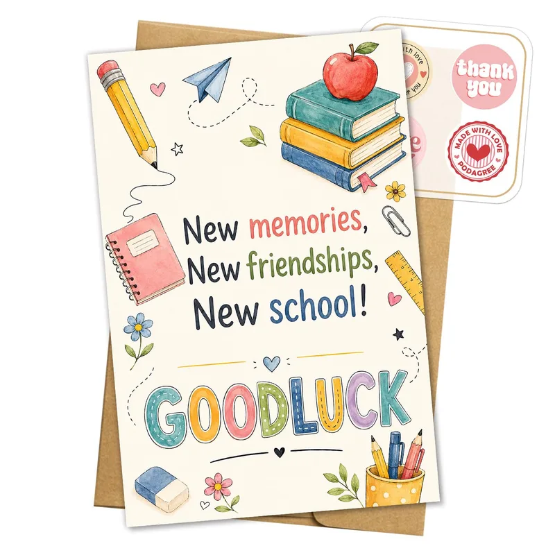 School Supplies Doodles Good Luck Card for Back to School