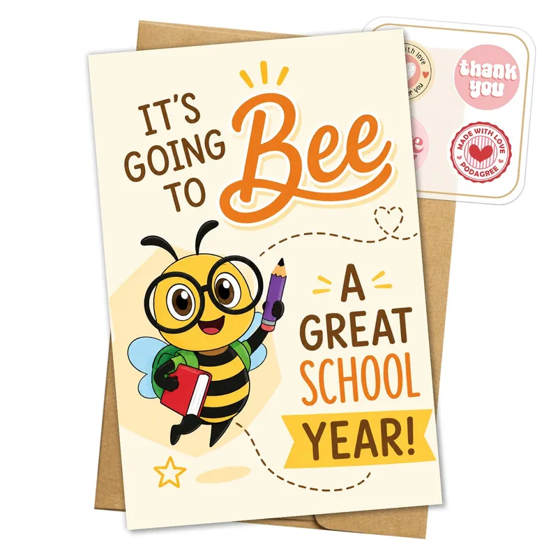 Cartoon Bee with Glasses Card for a Great School Year