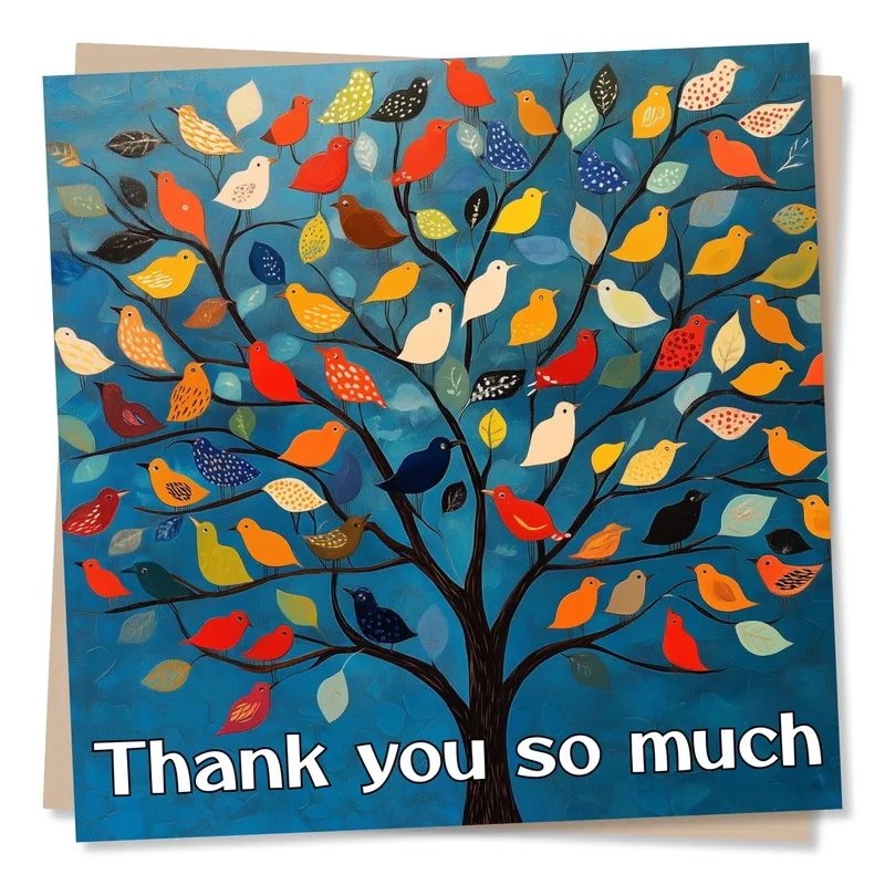 Tree Colorful Birds Thank You Card for Nature Lovers and Friends