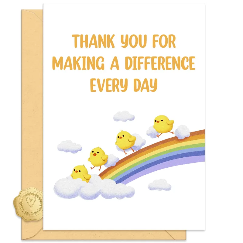 Orange Rainbow Chicks Thank You Card for Educators