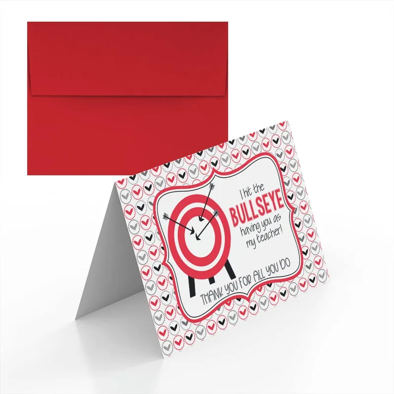 Target Heart Pattern Teacher Card Hits Bullseye with Thank You Design