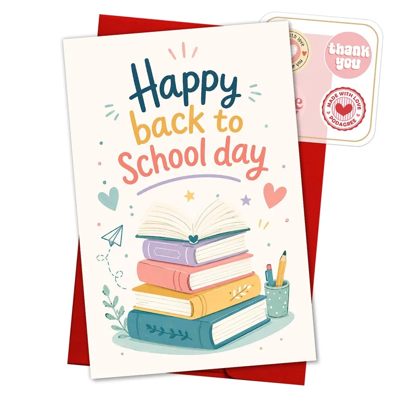 Stacked Books Pencil Illustration Card