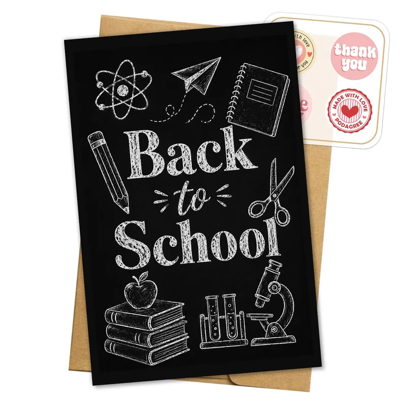 Black Chalkboard School Doodles Card for Teachers and Students