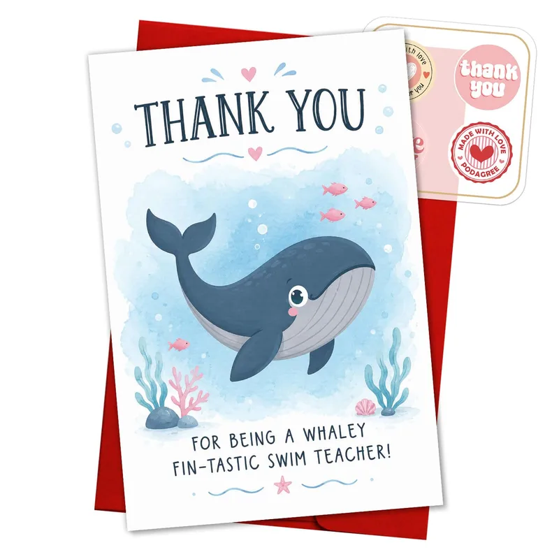 Blue Whale Teacher Card for a Whaley Fin-Tastic Swim Instructor