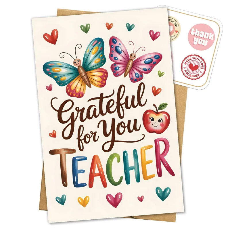 Butterflies Hearts Teacher Card: A Watercolor Thank You Note