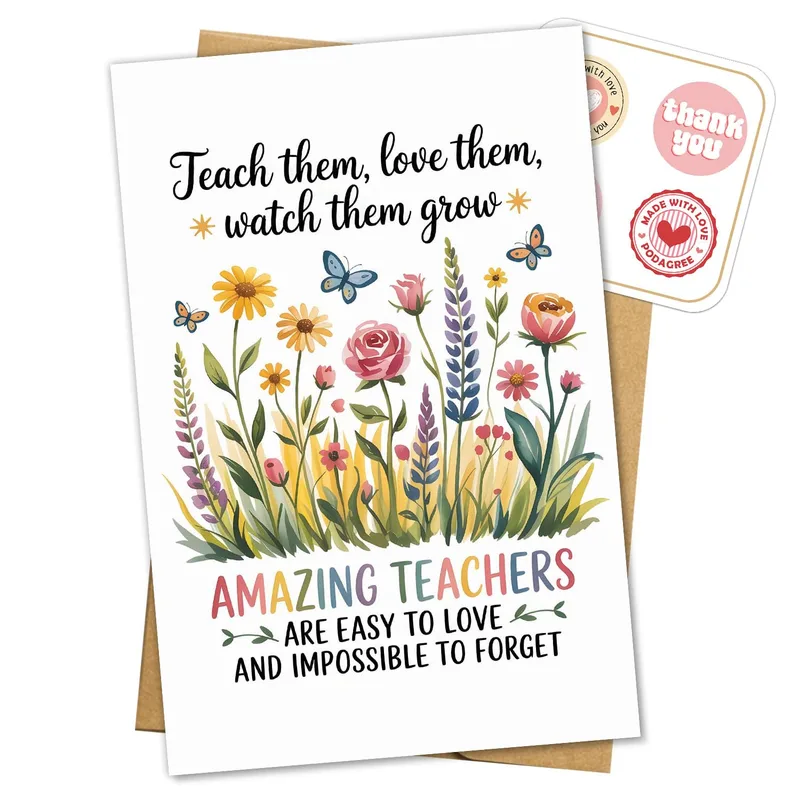 Floral Meadow Flowers Teacher Card for Amazing Educators