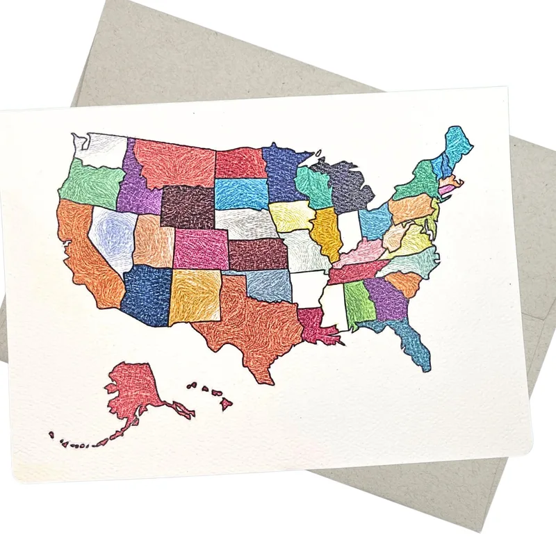 Colorful USA Map Drawing Card for Geography Lovers and Teachers
