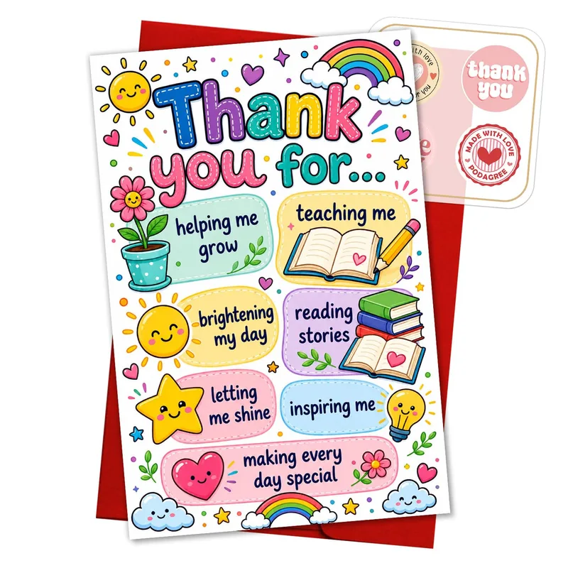 Icons Rainbow Flowers Thank You Card for Teachers and Mentors