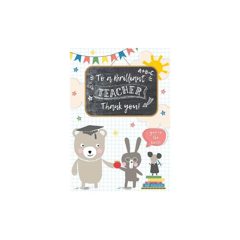 Bear Bunny Graduation Teacher Card for a Chalkboard Tribute
