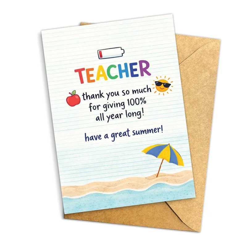 Umbrella Ruled Paper Teacher Card: Beach Vibes for Educators
