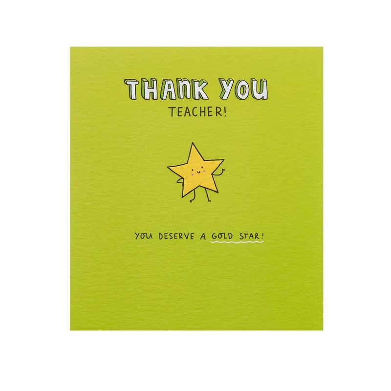 Green Gold Star Teacher Card for a Worthy Educator