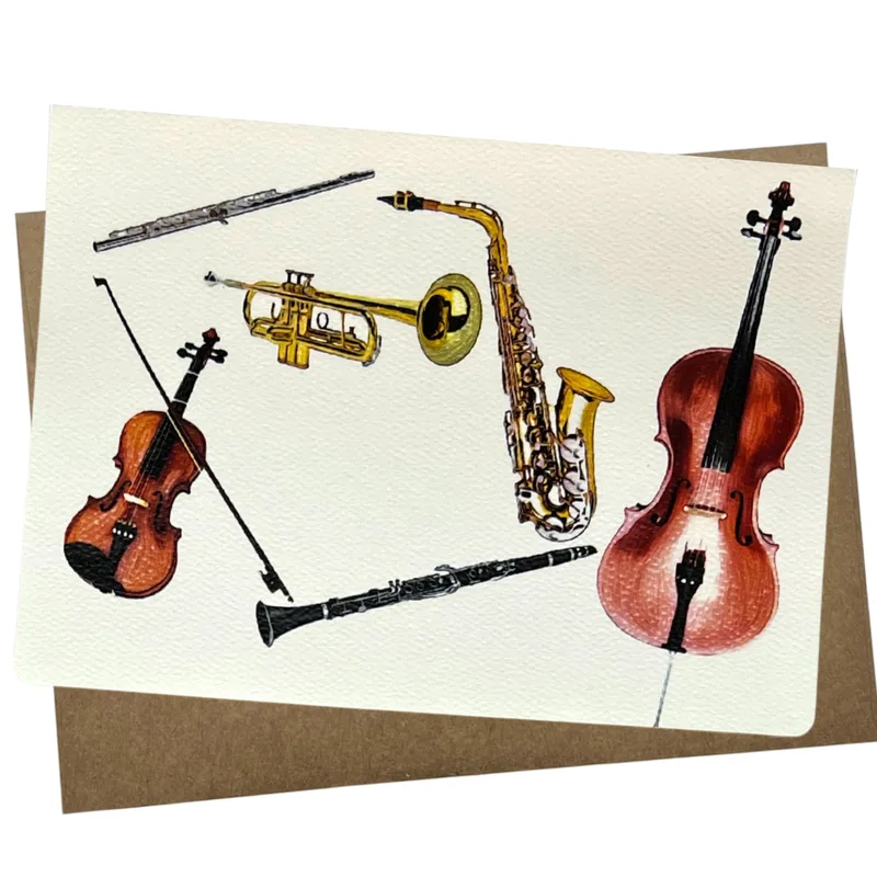 Watercolor Orchestra Instruments Card for Music Educators