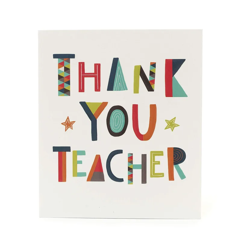 Block Letters White Teacher Card: A Geometric Thank You Design