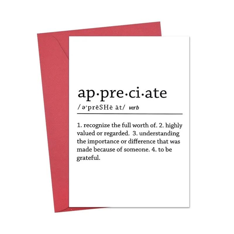 White Definition Card Thank You Card for Recognizing Full Worth