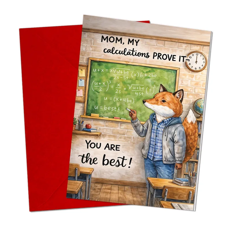Fox Teacher Chalkboard Classroom Card for Mom