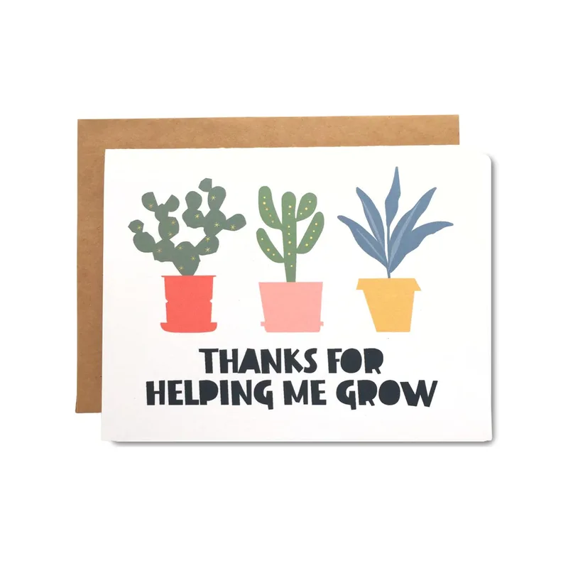 Potted Cacti Plants Thank You Card for Educators and Mentors