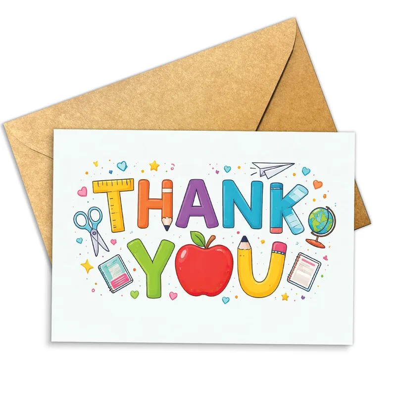 School Supplies Letters Thank You Card for Educators
